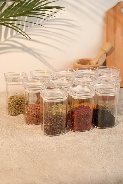 AYEM HOME Set of 12 250ml Vacuum Lid Spice Containers - Leakproof Seal - Acrylic Storage Container with Labels as Gifts