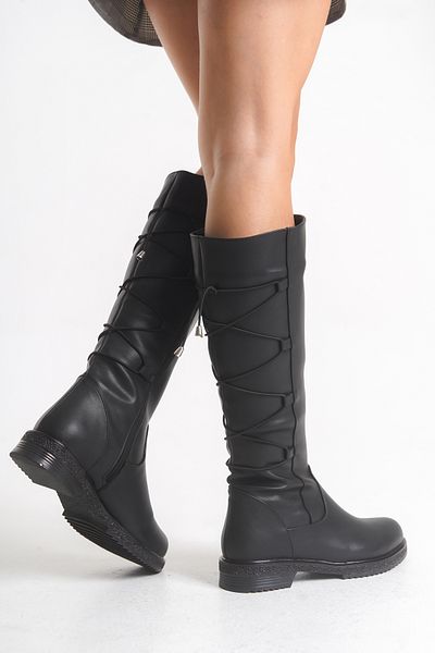AYDOĞDU by ünal Black Women's Back Lace up Side Zipper Knee High Stylish Feminine Boots 1071000