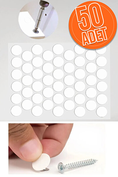 Genel Markalar Yapışkanlı Yapıştırma Vida Tapası Tıpası Beyaz Vida Kapatıcı Kapağı (50 Adet)