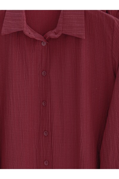 Modamorfo Buttoned Long Trousers Crinkle Suit - Burgundy