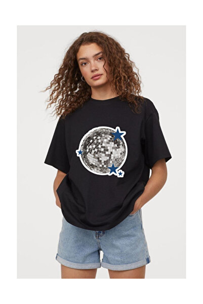 Tubinyoo تي شيرت كبير الحجم مطبوع عليه كرة ديسكو مليئة بالنجوم للجنسين