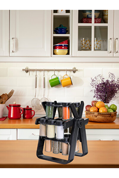 Arya مجموعة من 18 وعاء توابل زجاجية مع حامل دوار 360 درجة - منظم عملي للمطابخ...