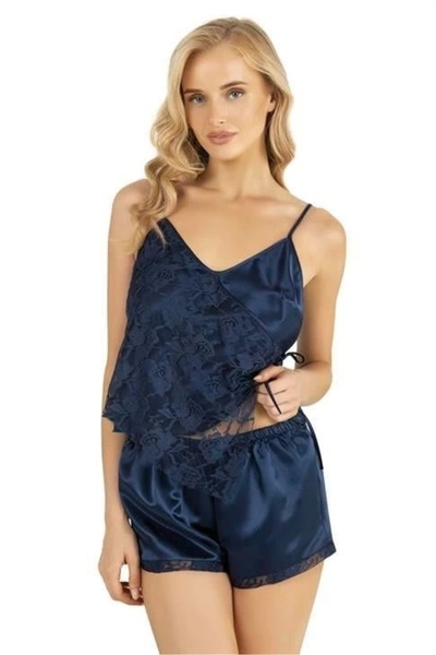 Aria's Closet طقم شورت من الساتان باللون الأزرق الداكن من سيكريتسا 9204