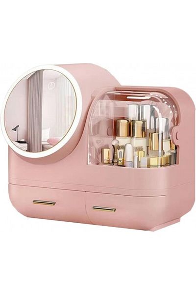 Kardett Pink makeup organizer with LED mirror and fan, cosmetic box with drawers, lighting, etc.