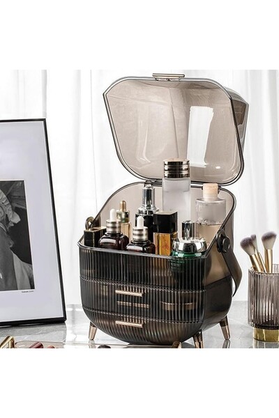 Kardett Black makeup organizer with transparent lid and 3 drawers, storage box for cosmetics, perfume