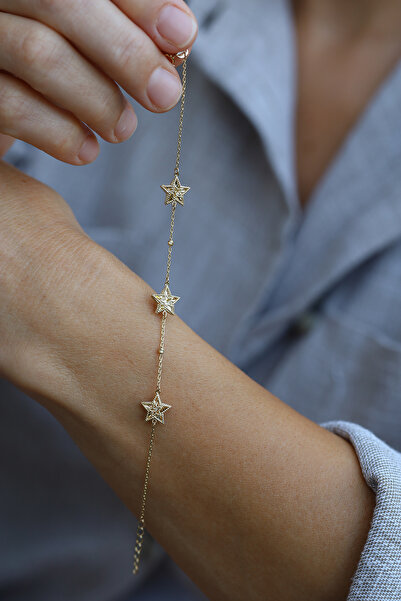 Yenigün Kuyumculuk 14 Ayar Altın Dorika Toplu Yükseltili Yıldız Detaylı Bileklik