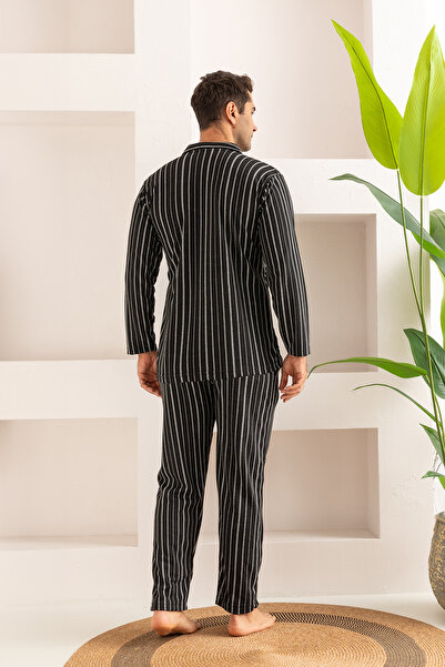 BAMBUTKİDS %100 Pamuk Jakarlı Düğmeli Erkek Pijama Takımı – Çizgili Klasik Model