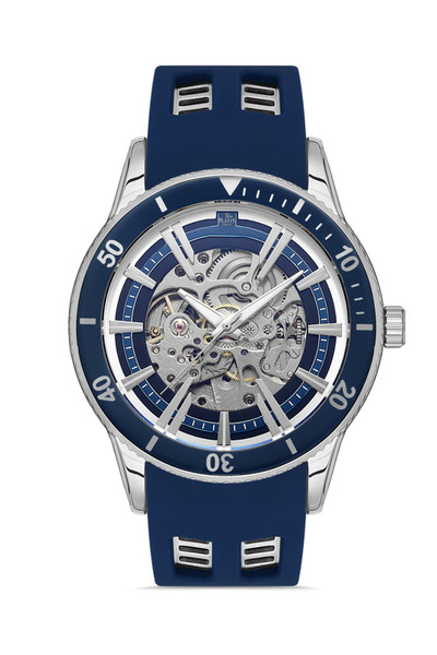 Platin Pierre Navy Blue Color Silicone Cord 3 Atm Waterproof Automatic Mechanism Original 2 Years Warranty Men's Wristwatch