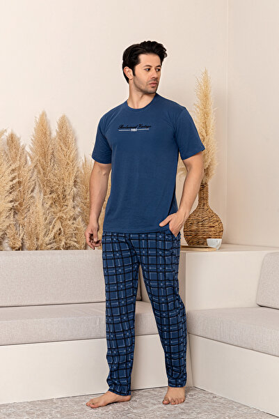 lacelove Nisanca Summer Short Sleeve 100% Cotton Men's Pajama Set - Father's Day Special Series