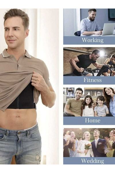 Fstyle Men's compression corset to tighten the chest area and hide gynecomastia in men, back support