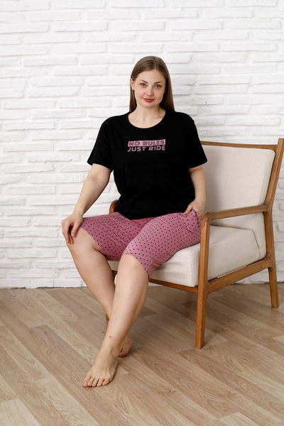 lacelove 100% Cotton Plus Size Short Sleeve Capri Women's Pajama Set