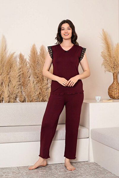 BAMBUTKİDS “Bamboo Fabric Plus Size Women's Lace Short Sleeve Pajama Set – Soft, Breathable, Stylish and