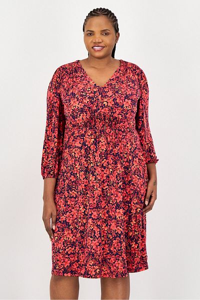 LONDON TIMES Women Plus Size Smocked Waist Midi Dress, Multicolor