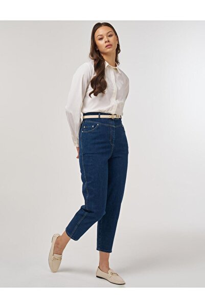 Kayra Yüksek Bel Havuç Kesim Denim Pantolon Mavi