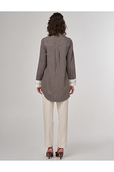 KYR Cuff Detailed Beaded Judge Collar Hidden Tunic Brown