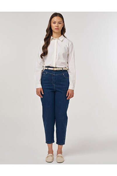 Kayra Yüksek Bel Havuç Kesim Denim Pantolon Mavi