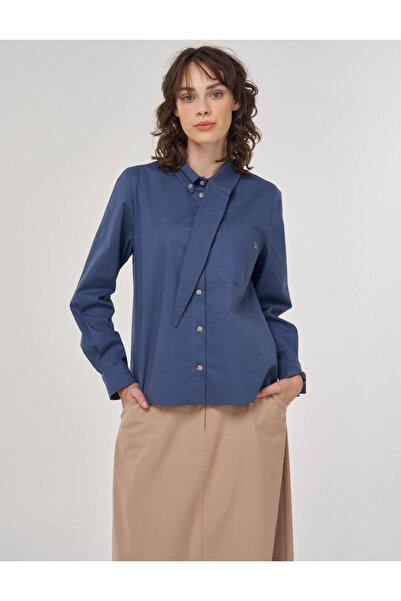 KYR Bluză din bumbac cu detaliu de guler Indigo