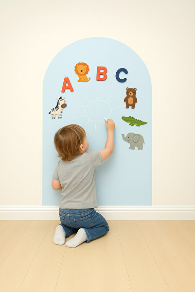 Arkolino Tabla Magnetica Adeziva de Perete pentru Copii 60x100 cm – Scris, Desen – Albastru Sky