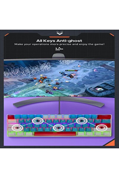 erorex لوحة مفاتيح ألعاب RGB مكونة من 61 مفتاحًا، مقاومة للماء بنسبة 60%، سلكية صغيرة، مضادة للظلال، أغطية مفاتيح بثلاثة ألوان