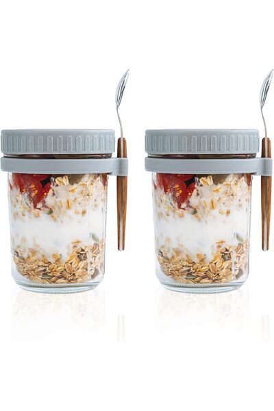 erorex Smarch Overnight Oats Jars Lid Spoon Set 2, 10 Oz Large Capacity Airtight Oatmeal Container