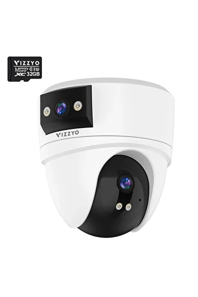 vizzyo Camera Supraveghere WiFi Dual Dome, 8 MP, 2 Camere În 1, Viziune Nocturnă Color, Acoperire