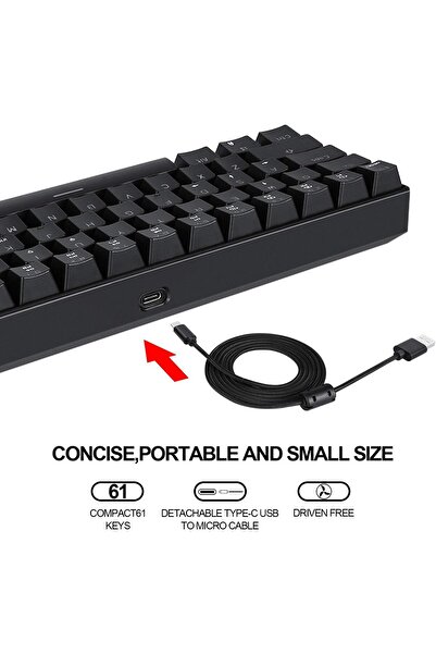 erorex لوحة مفاتيح ميكانيكية محمولة CK61 60%، 61 مفتاحًا، إضاءة خلفية RGB LED، نوع C، USB سلكية، مناسبة للمكتب/الألعاب
