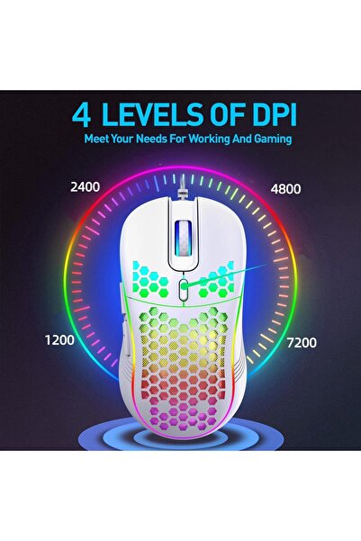 erorex ماوس ألعاب سلكي بإضاءة خلفية RGB بدقة 7200 نقطة في البوصة قابلة للتعديل، ماوس كمبيوتر USB مريح وخفيف الوزن