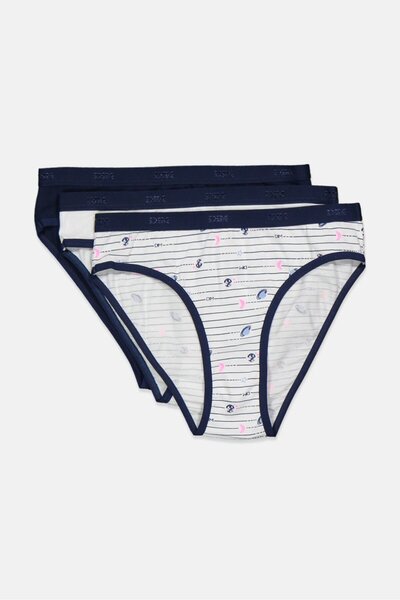 DİM Kids Girl 3 Pcs Printed And Plain Panties, White Combo and Navy