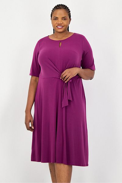 LONDON TIMES Women Plus Size Solid Midi Dress, Purple
