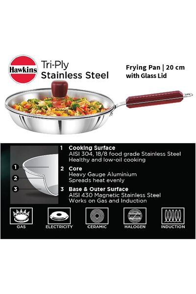 erorex S/S Tri Ply Fry Pan W/Lid 22Cm(Ssf22G)
