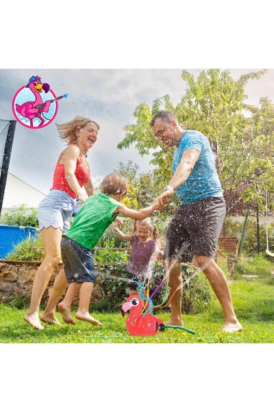 erorex Water Sprinklers Kids Flamingo Splashing Fun Toy 6 Floating Balls Rotating Sprinkler Outdoor Play