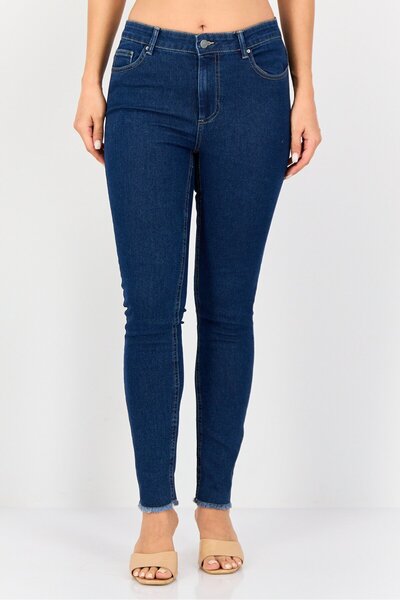 JDY Women Regular Fit Washed Stretchable Jeans, Dark Blue