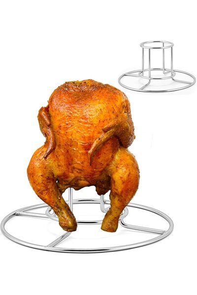 erorex حامل دجاج على شكل علبة بيرة، قطعتان، رف دجاج من الفولاذ المقاوم للصدأ، شواية، فرن مدخن، باربكيو، بيرة عمودية