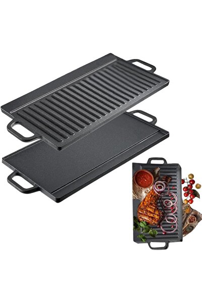 erorex Rectangular Cast Iron Griddle, Reversible Grill Pan Plate Double Sided Baking Tray Induction Grill