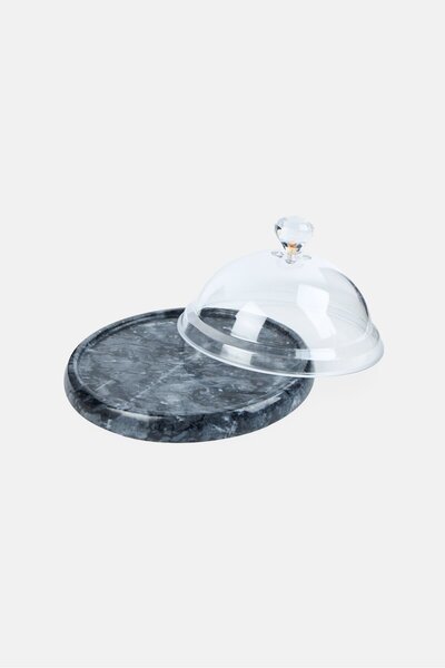 Catherine Malandrino Natural Black Marble Cake Plate With PVC Lid, Black