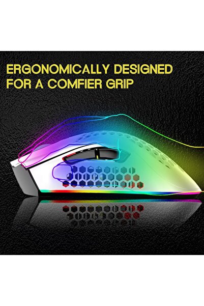 erorex ماوس ألعاب لاسلكي قابل لإعادة الشحن Honeycomb ماوس ألعاب لاسلكي RGB Light/صامت