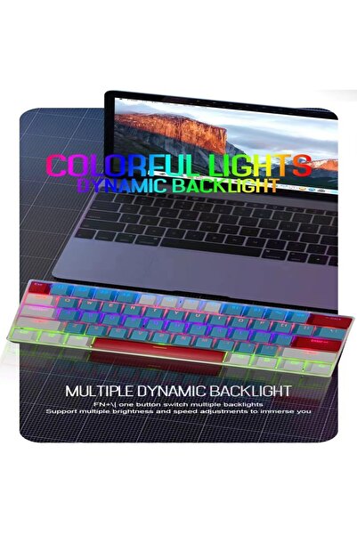 erorex لوحة مفاتيح ألعاب RGB مكونة من 61 مفتاحًا، مقاومة للماء بنسبة 60%، سلكية صغيرة، مضادة للظلال، أغطية مفاتيح بثلاثة ألوان