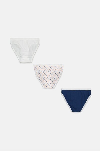DİM Kids Girl 3 Pcs Cotton Stretch Panties, Navy and White