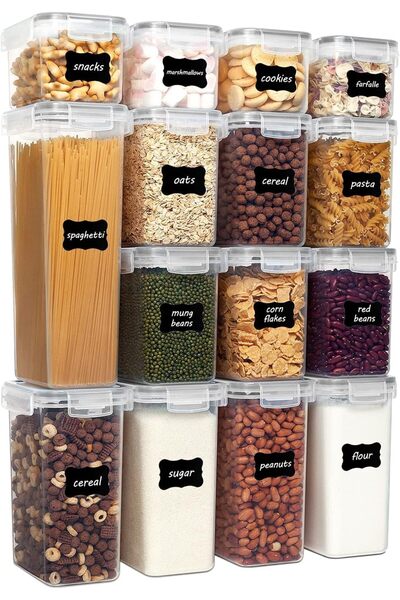 erorex Airtight Food Storage Containers Set, 15Pcs Bpa Free Clear Plastic Cereal Containers Kitchen Pantry