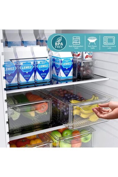 erorex 10 Pack Fridge Organizer, Stackable Refrigerator Pantry Organizer Bins Lids, Clear Plastic Food