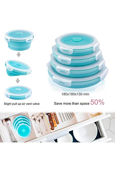 erorex Collapsible Food Storage Containers Airtight Lids, 4 Piece Silicone Lunch Boxes,Bento Boxes Salad