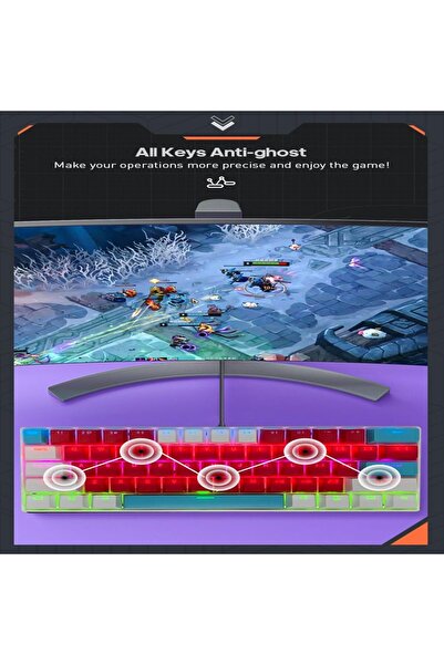 erorex لوحة مفاتيح ألعاب RGB مكونة من 61 مفتاحًا، مقاومة للماء بنسبة 60%، سلكية صغيرة، مضادة للظلال، أغطية مفاتيح بثلاثة ألوان