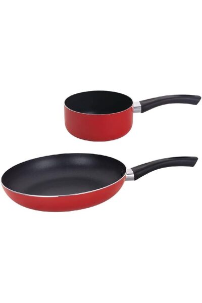 erorex طقم أواني طهي متينة غير لاصقة من الألومنيوم مكون من قطعتين باللون الأحمر Hs 6002 R