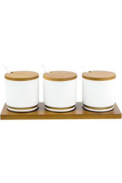 erorex Shallow Porcelain New Verde 3 Compartment Condiment Set With Bamboo Tray Elegant Tabletop Delight