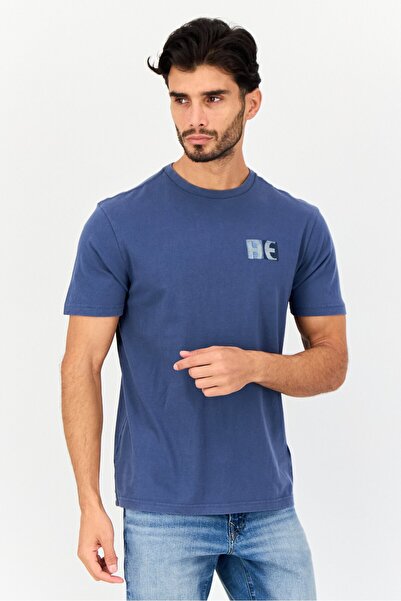 AMERICAN EAGLE تي شيرت رجالي برقبة دائرية وأكمام قصيرة وشعار العلامة التجارية، أزرق داكن