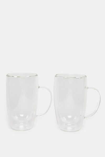 erorex Borosilicate Double Wall Mug Set (2Piece), White, One Size