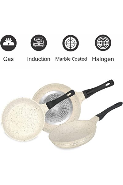 erorex Die Cast Aluminium Non Stick Frying Pan, 20Cm, White Marble, Multi Cooktop Compatible