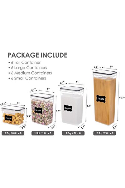 erorex 24Pcs Airtight Food Storage Containers Lids, Plastic Kitchen Pantry Organization Canisters Cereal,