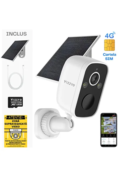 vizzyo Solar Surveillance Camera 4G with SIM Card Edge Guardian, 5 MP, Solar Panel, 144° Angle, Col