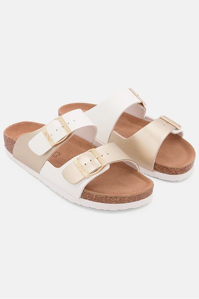 XOXO Women Cork Slippers With Buckle Sandals, White/Light Gold